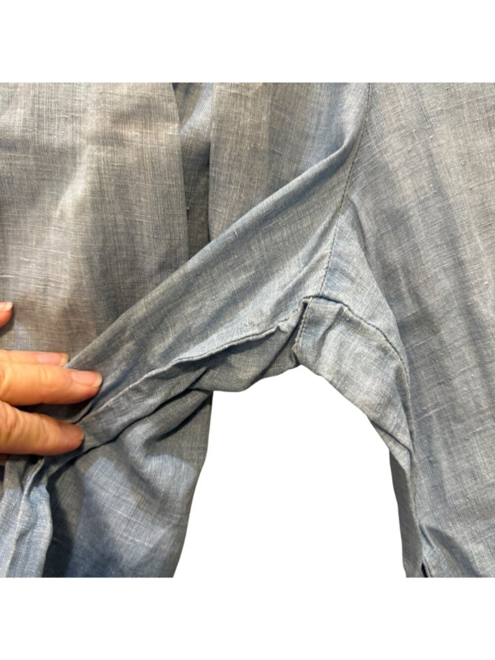 Wide-Leg Linen Women's Pants M Smocked Waist Pull-On Boho Lightly Faded Blue - Picture 12 of 12